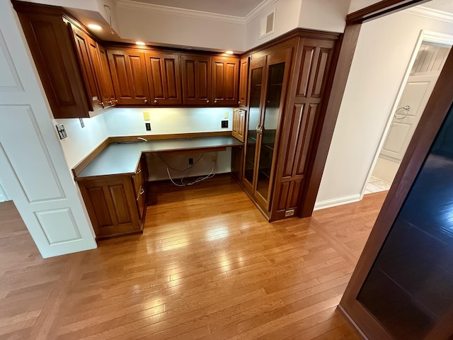 118 Timber Ln, Morehead, KY 40351 - unfurnished office featuring built in desk, light wood-style floors, and crown molding