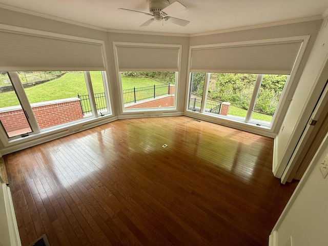 118 Timber Ln, Morehead, KY 40351 - spare room with wood-type flooring, a ceiling fan, and crown molding