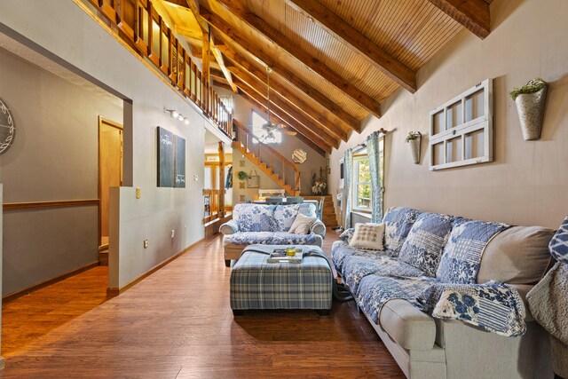285 W Railroad St, Stanton, KY 40380 - living room featuring wood finished floors, wooden ceiling, and stairway