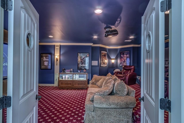 150 Old Woods Dr, Nicholasville, KY 40356 - home theater room with carpet flooring, ornamental molding, recessed lighting, and baseboards