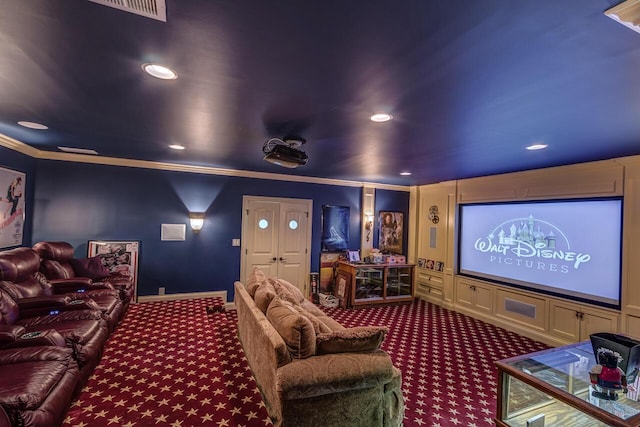 150 Old Woods Dr, Nicholasville, KY 40356 - home theater with carpet flooring, ornamental molding, recessed lighting, and baseboards
