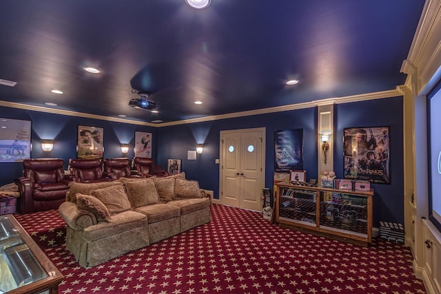 150 Old Woods Dr, Nicholasville, KY 40356 - carpeted home theater room with crown molding, recessed lighting, and baseboards