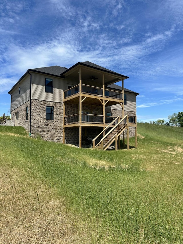 80 Josalyn Ct, Paint Lick, KY 40461 - back of house featuring ceiling fan, a deck, and stairway