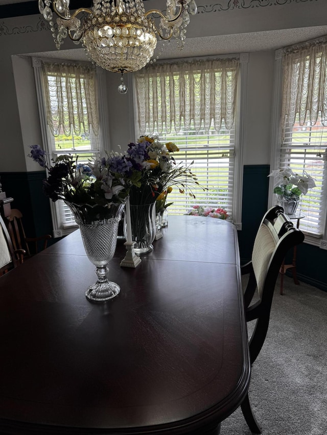 400 Natures Pointe Dr, Somerset, KY 42503 - dining space featuring a chandelier, carpet, and wainscoting