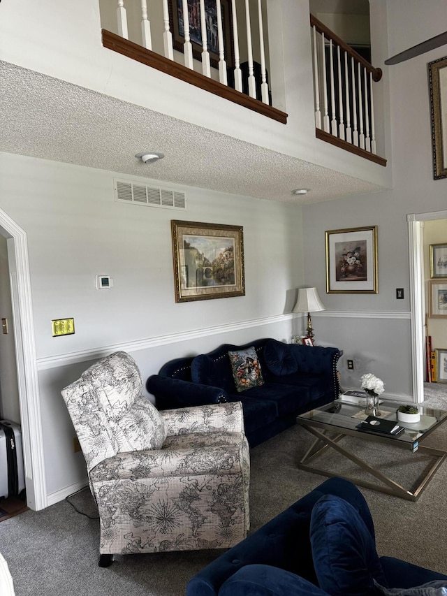 400 Natures Pointe Dr, Somerset, KY 42503 - carpeted living area with a textured ceiling and a towering ceiling