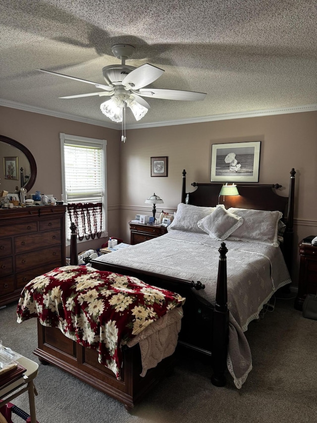 400 Natures Pointe Dr, Somerset, KY 42503 - carpeted bedroom with ornamental molding, ceiling fan, and a textured ceiling