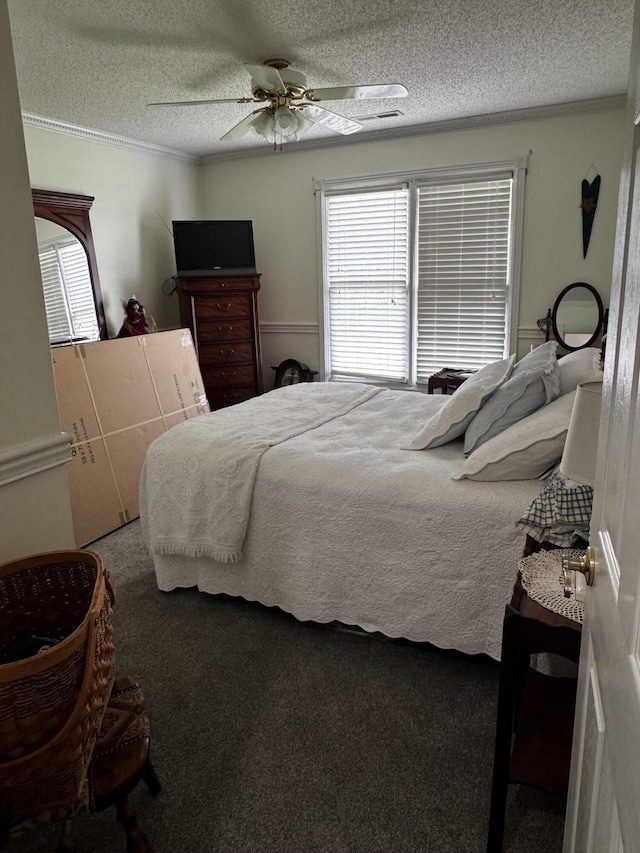 400 Natures Pointe Dr, Somerset, KY 42503 - bedroom featuring a textured ceiling, carpet flooring, crown molding, and ceiling fan