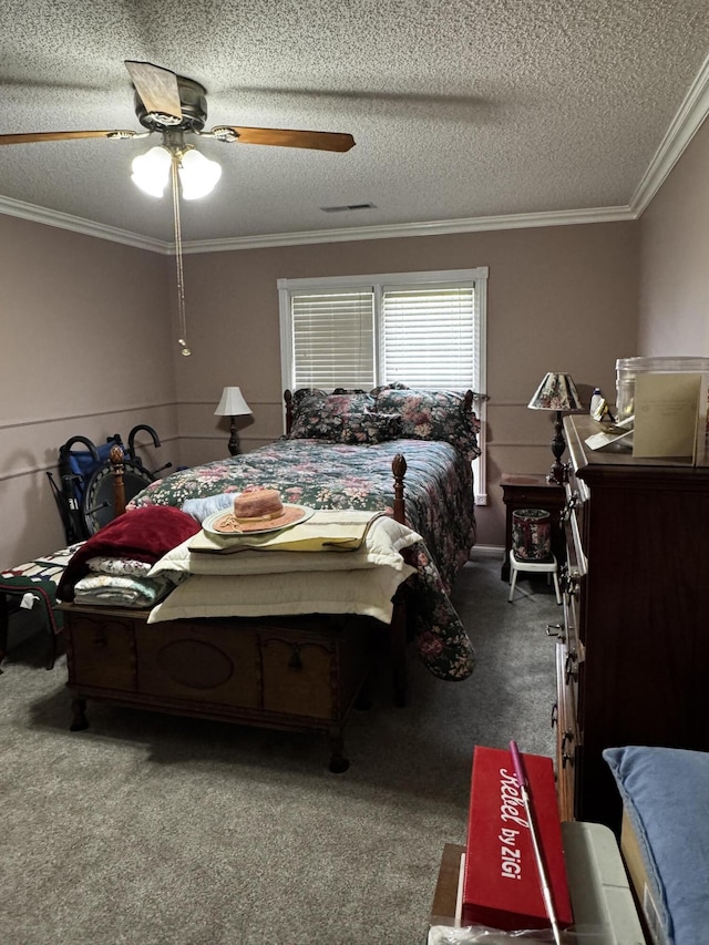 400 Natures Pointe Dr, Somerset, KY 42503 - bedroom with crown molding, carpet, a textured ceiling, and ceiling fan