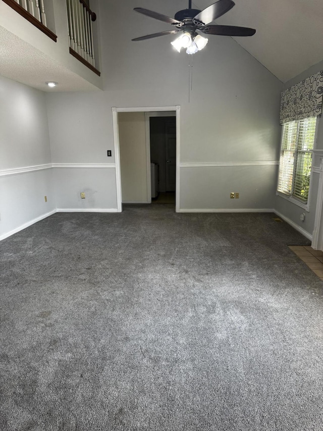 400 Natures Pointe Dr, Somerset, KY 42503 - unfurnished living room featuring a ceiling fan, high vaulted ceiling, and carpet flooring
