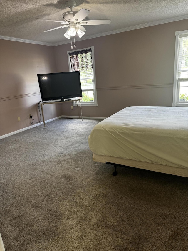 400 Natures Pointe Dr, Somerset, KY 42503 - carpeted bedroom with a textured ceiling, crown molding, and a ceiling fan