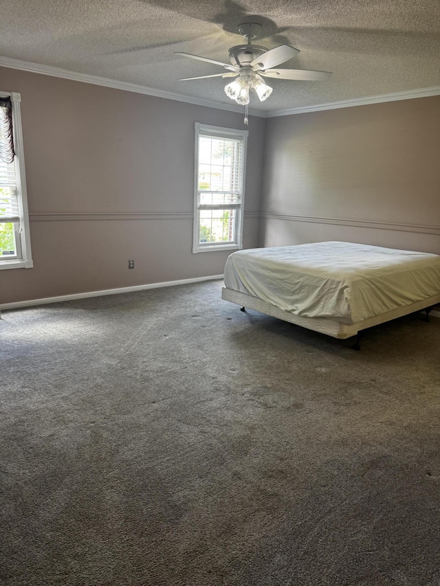 400 Natures Pointe Dr, Somerset, KY 42503 - bedroom with a textured ceiling, crown molding, carpet flooring, and ceiling fan