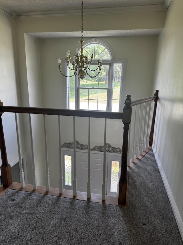 400 Natures Pointe Dr, Somerset, KY 42503 - foyer featuring a chandelier, a textured ceiling, carpet floors, and ornamental molding