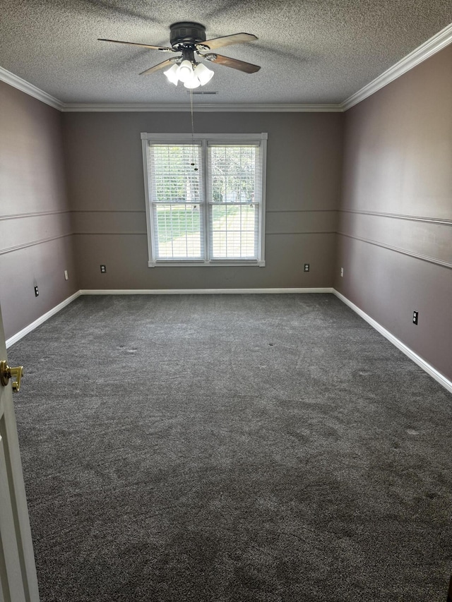 400 Natures Pointe Dr, Somerset, KY 42503 - empty room featuring crown molding, a textured ceiling, ceiling fan, and dark carpet