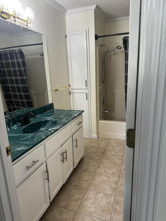 400 Natures Pointe Dr, Somerset, KY 42503 - full bathroom with vanity, ornamental molding, a textured ceiling, shower / bath combination, and tile patterned floors