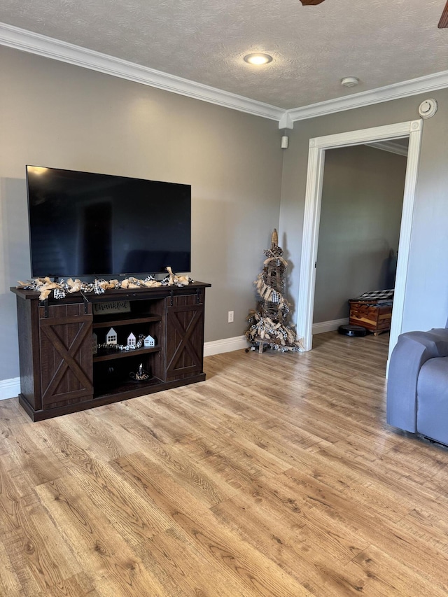 2230 Perryville Rd, Harrodsburg, KY 40330 - living area featuring light wood-type flooring, baseboards, a textured ceiling, and ornamental molding