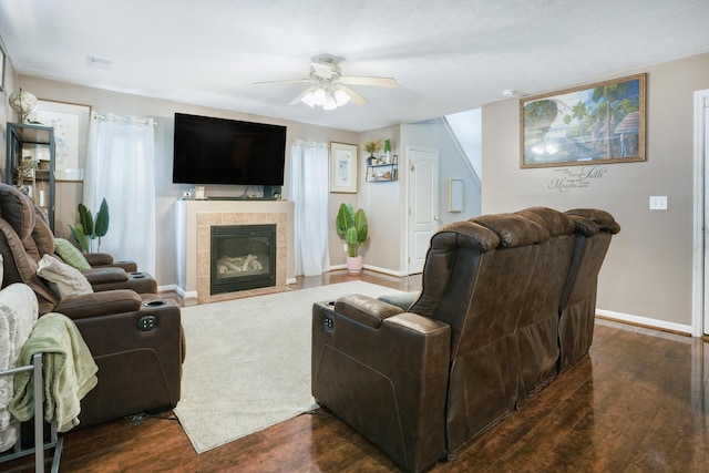 3065 Caddis Ln, Lexington, KY 40511 - living room with ceiling fan, wood finished floors, baseboards, and a fireplace