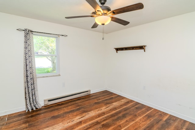 1102 Iroquois Dr, Mt Sterling, KY 40353 - empty room with a baseboard heating unit, wood finished floors, a ceiling fan, and baseboards