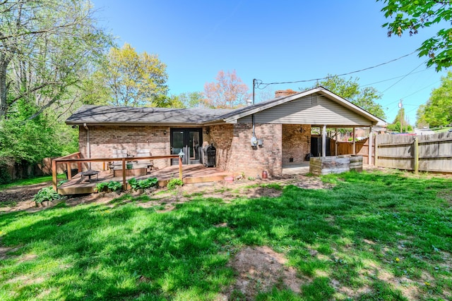 1102 Iroquois Dr, Mt Sterling, KY 40353 - rear view of house with brick siding, french doors, a deck, and a chimney