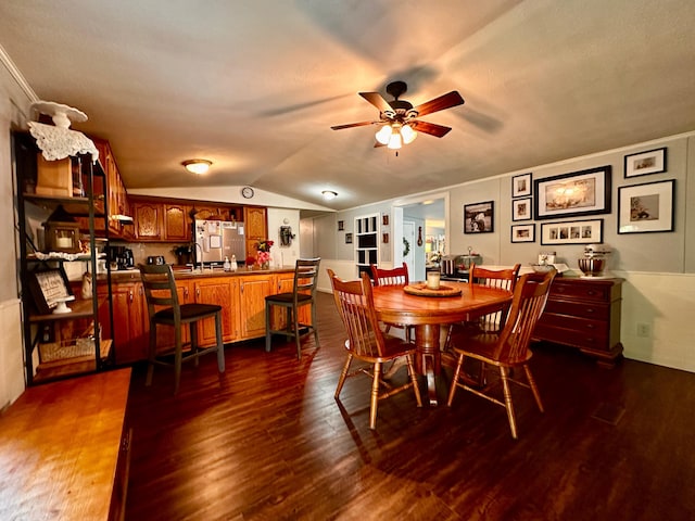 199 Langnau Rd, London, KY 40741 - dining area featuring dark wood-style flooring, a ceiling fan, and lofted ceiling