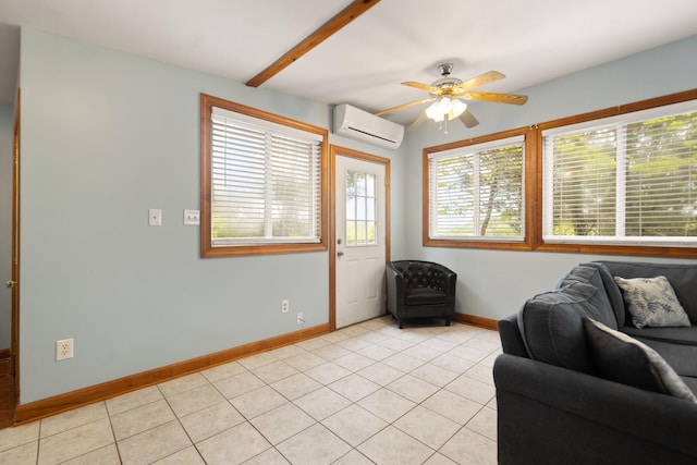 571 Whitlock Rd, Richmond, KY 40475 - living room with a wall unit AC, light tile patterned flooring, baseboards, and a ceiling fan