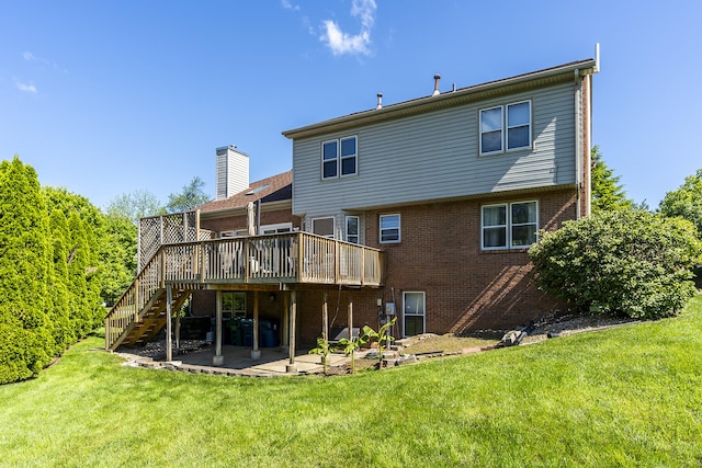 4120 Amberwood Ct, Lexington, KY 40513 - rear view of house featuring stairs, brick siding, a patio, a wooden deck, and a yard