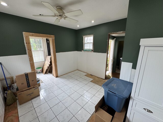 808 Windsor Ct, Ashland, KY 41101 - unfurnished room featuring a wainscoted wall, a ceiling fan, and recessed lighting