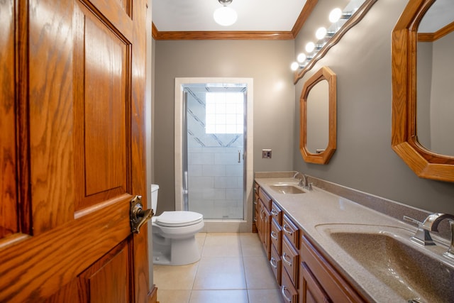 319 Fifth St, Paintsville, KY 41240 - full bath featuring toilet, ornamental molding, tile patterned floors, a shower stall, and double vanity