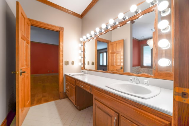319 Fifth St, Paintsville, KY 41240 - full bath with crown molding, double vanity, and tile patterned flooring