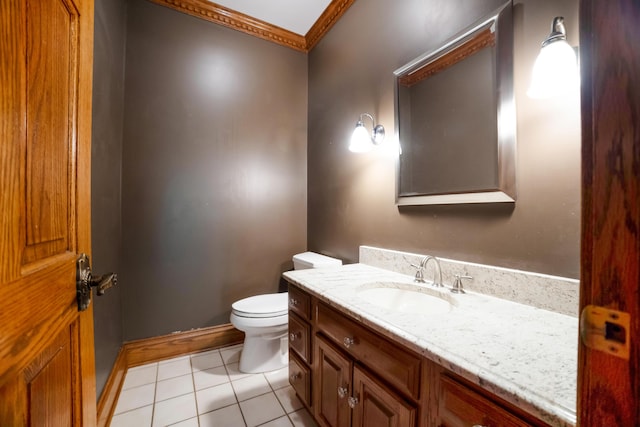 319 Fifth St, Paintsville, KY 41240 - bathroom featuring tile patterned floors, toilet, ornamental molding, and vanity