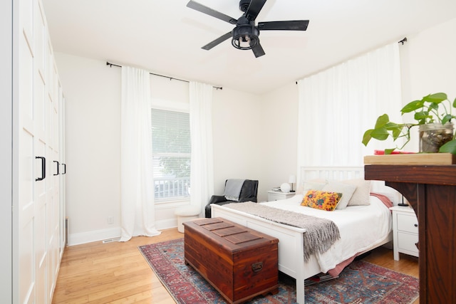 647 N Limestone, Lexington, KY 40508 - bedroom with light wood finished floors, baseboards, and ceiling fan