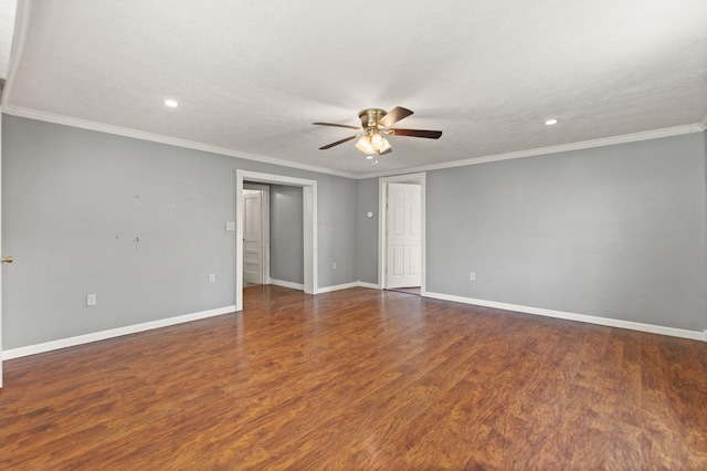 3131 Lily Rd, London, KY 40744 - empty room with a ceiling fan, baseboards, recessed lighting, wood finished floors, and crown molding