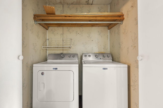 3131 Lily Rd, London, KY 40744 - laundry area with washer and clothes dryer and wallpapered walls
