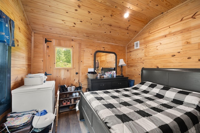 266 Boaters Aly, Nancy, KY 42544 - bedroom featuring vaulted ceiling, wood finished floors, wood walls, and wood ceiling