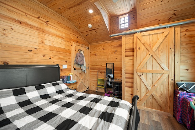 266 Boaters Aly, Nancy, KY 42544 - bedroom with wooden ceiling, vaulted ceiling, wooden walls, and wood finished floors