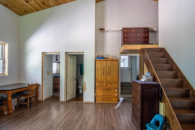 227 Callihan Rd, East Bernstadt, KY 40729 - staircase with high vaulted ceiling and wood finished floors