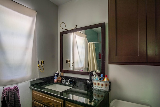 227 Callihan Rd, East Bernstadt, KY 40729 - bathroom with toilet, vanity, and a shower with shower curtain