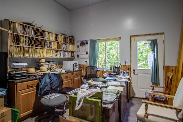 227 Callihan Rd, East Bernstadt, KY 40729 - office area featuring dark wood-style flooring and a high ceiling