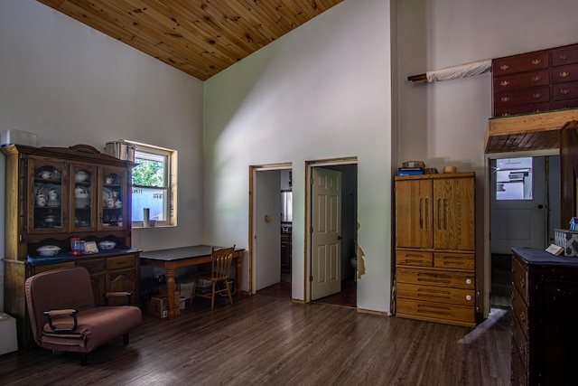 227 Callihan Rd, East Bernstadt, KY 40729 - sitting room with high vaulted ceiling, wood finished floors, and a desk