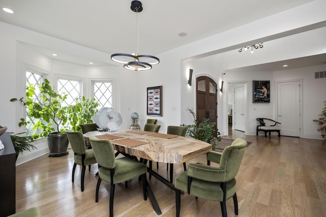 1782 W Leestown Rd, Midway, KY 40347 - dining space featuring a chandelier, light wood-style floors, recessed lighting, and baseboards