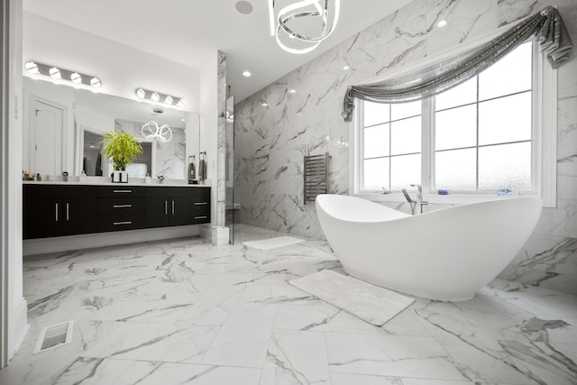 1782 W Leestown Rd, Midway, KY 40347 - full bath featuring a freestanding tub, vanity, marble tiled floors, and plenty of natural light