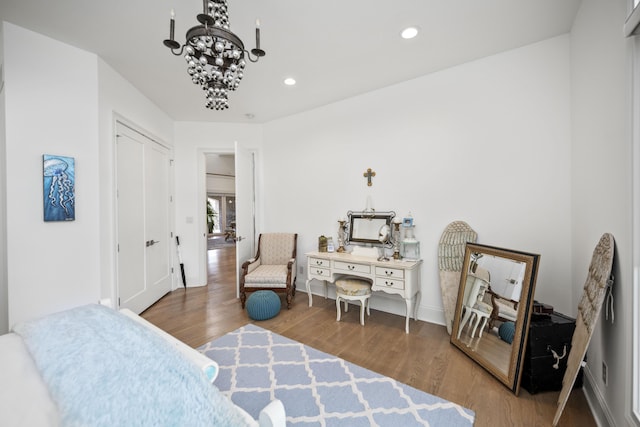 1782 W Leestown Rd, Midway, KY 40347 - bedroom featuring a chandelier, wood finished floors, recessed lighting, and baseboards