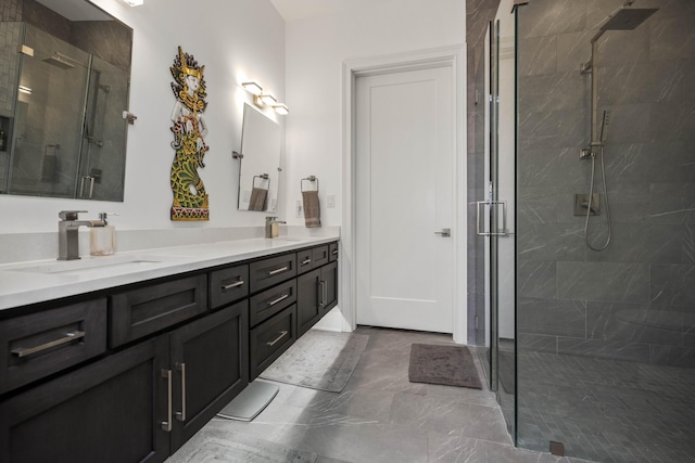1782 W Leestown Rd, Midway, KY 40347 - bathroom with a stall shower, marble look tiles, and double vanity