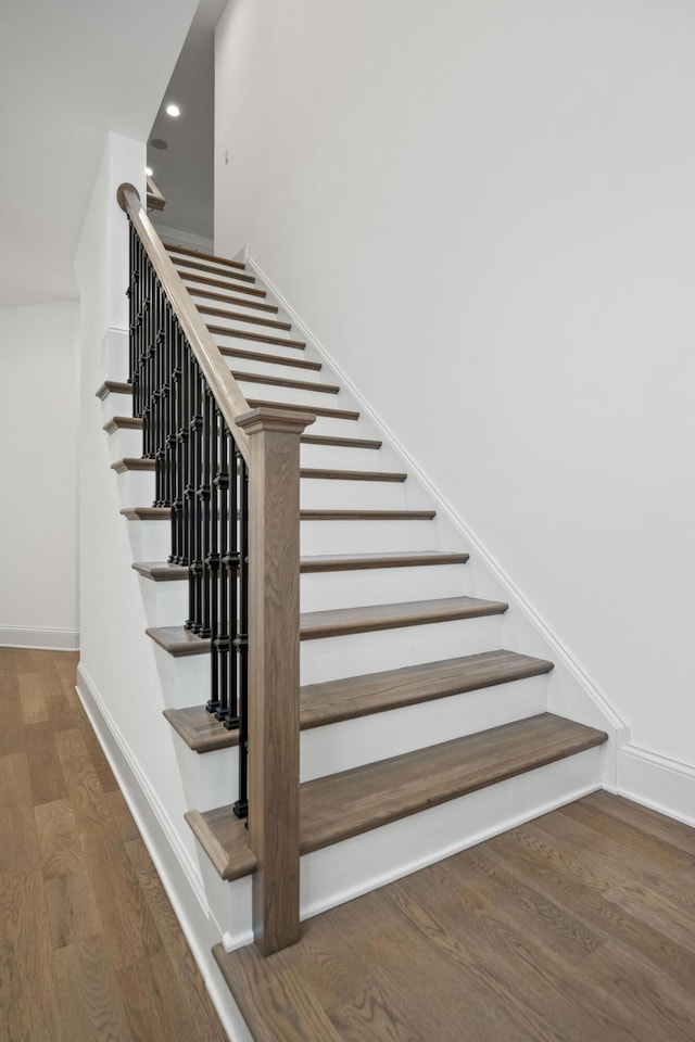 1782 W Leestown Rd, Midway, KY 40347 - stairway featuring wood finished floors, baseboards, and recessed lighting