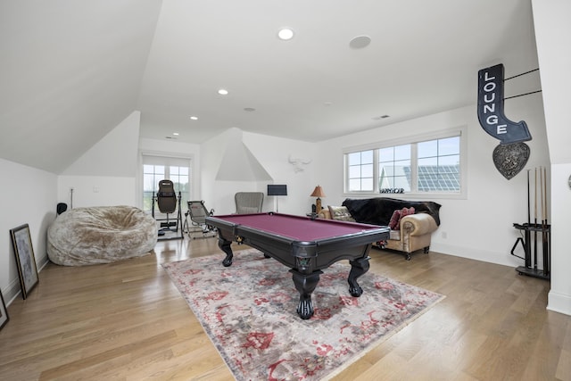 1782 W Leestown Rd, Midway, KY 40347 - rec room with billiards, plenty of natural light, light wood-style flooring, lofted ceiling, and recessed lighting