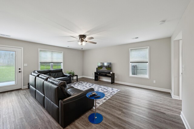 140 Peaceful Lndg, Georgetown, KY 40324 - living area featuring healthy amount of natural light, a ceiling fan, and wood finished floors