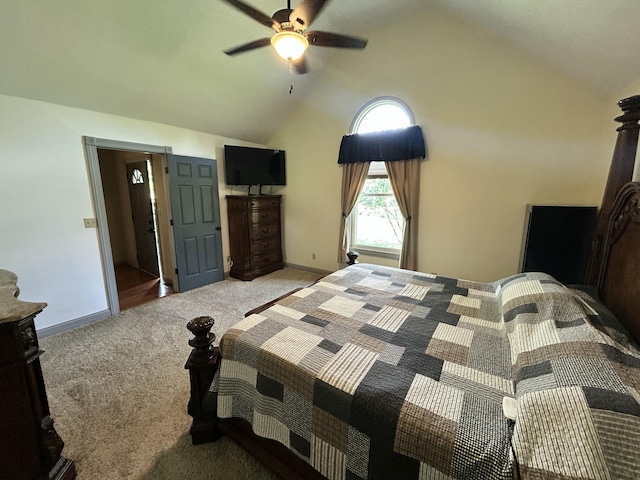 296 Ferry Rd, Somerset, KY 42503 - bedroom featuring carpet, ceiling fan, baseboards, and high vaulted ceiling