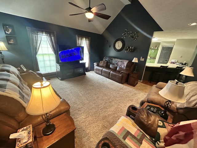 296 Ferry Rd, Somerset, KY 42503 - living area with carpet, ceiling fan, and vaulted ceiling