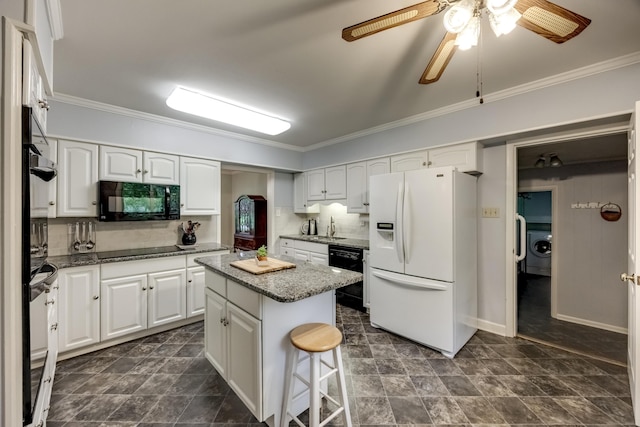 445 Cecilian Ter, Danville, KY 40422 - kitchen with black appliances, crown molding, a kitchen island, a ceiling fan, and a sink