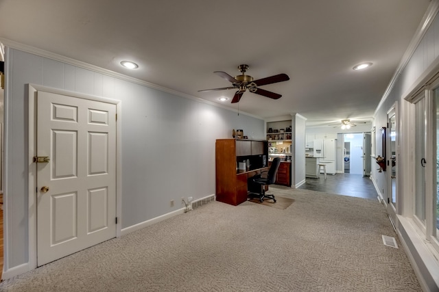445 Cecilian Ter, Danville, KY 40422 - office space featuring a ceiling fan, ornamental molding, carpet, baseboards, and recessed lighting
