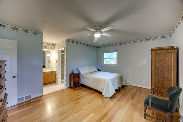 445 Cecilian Ter, Danville, KY 40422 - bedroom with light wood-type flooring, baseboards, connected bathroom, and a ceiling fan